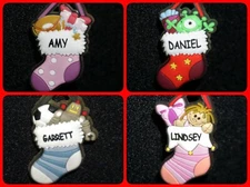 Mini Christmas Ornament Stocking Pre-Printed Names Tealight Fireplace TINY Rare