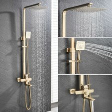 Bathroom Shower Faucet Set Brushed Gold 8"Rainfall Shower Head Tub Spout w/Valve