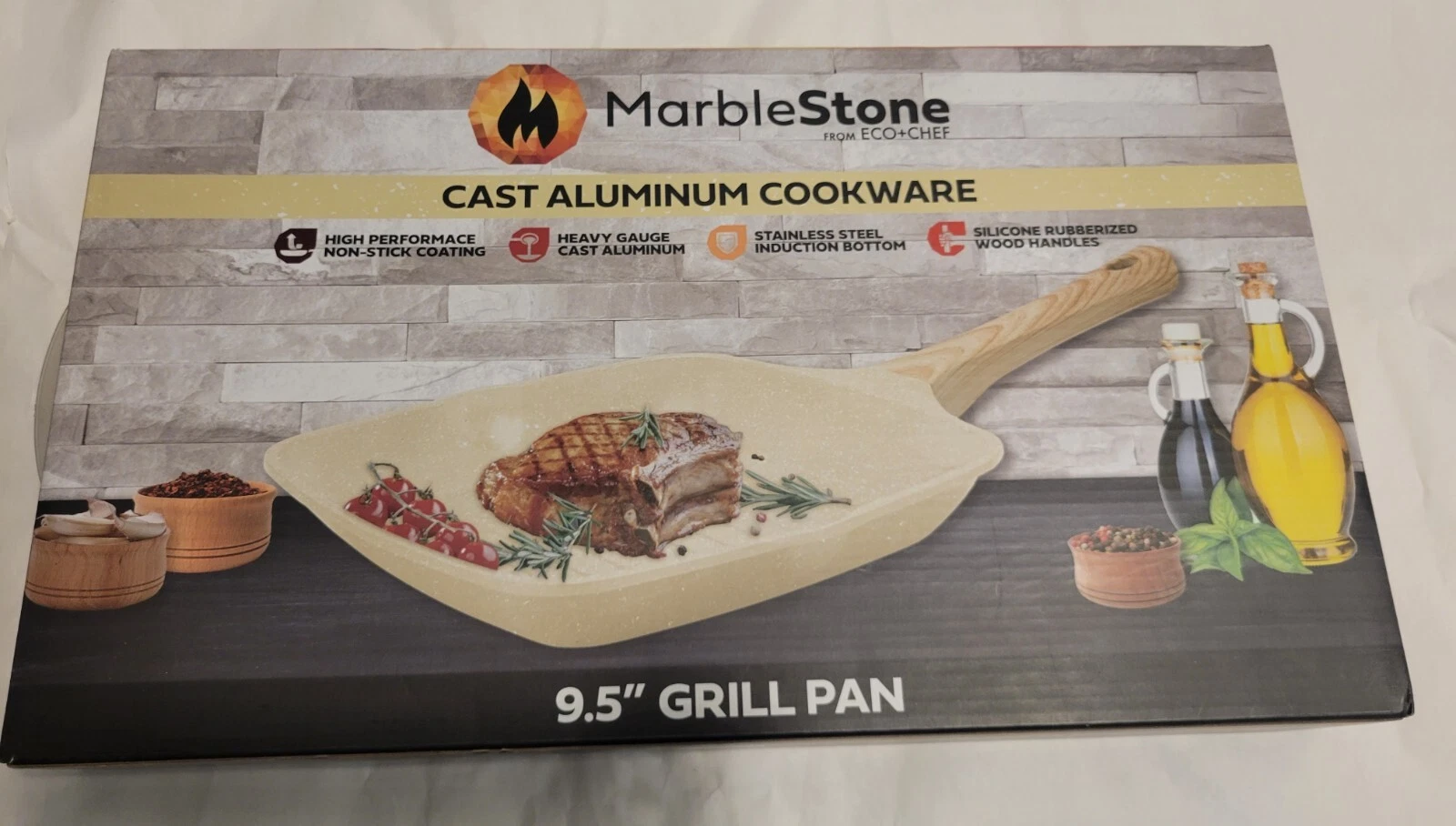 Eco-Chef Marblestone Cast Aluminum 9.5 " Grill Pan