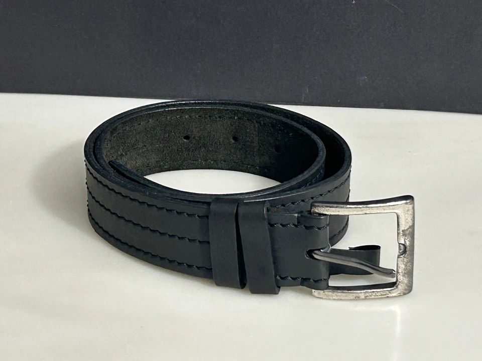 Cinturón de cintura LANVIN Paris para mujer pequeño negro herrajes de cuero y peltre 34 x 1-5/8 Foto 2 de 4