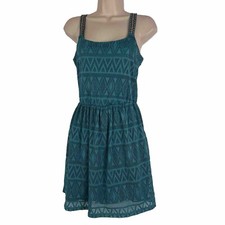Trixxi Dress Women's Small Above Knee Mini Sheath Sleeveless Lace Lined Teal