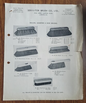 Serv-i-tor Brush Co Ltd. Stock Price List With Photos. 28cm x 22.5cm
