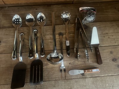 Winco Kitchen Utensils 13 Piece Set Stainless Steel Spoon Turner Server Tongs