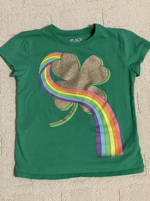 Little Girls Size 5/6 CHILDREN'S PLACE St Patrick's Glitter-Clover Rainbow Top