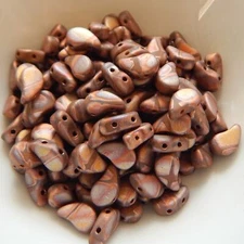 Paisley Duo (30 beads) Two Hole Opq Chocolate Full Capri Gold Matte Batik