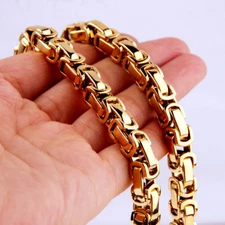Women Men 8mmGold Tone Stainless Steel Byzantine Box Chain Necklace 16-40inch