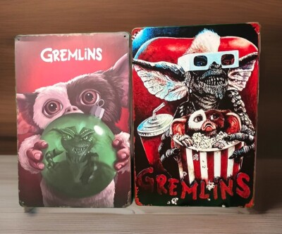 GREMLINS METAL MOVIE POSTER SIGNS - GIZMO STRIPE NWOT Still In Plastic LOT OF 2