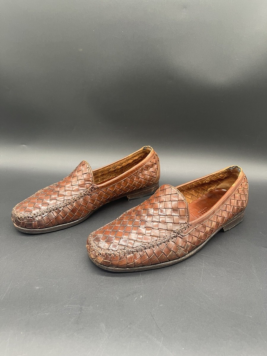Vintage Cole Haan Resort Woven Leather Brown Loafers Men's Brown