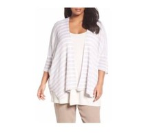 NWT Eileen Fisher Organic Linen Knit Striped Cardigan L XL