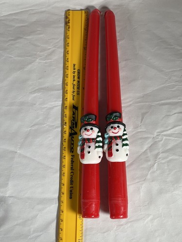 Set Red 10" White Snowman CANDLES Taper Candle Blue Bird NOS Christmas Sculpted - Picture 10 of 10
