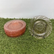 Duralex Vereco Rivage France 10 Pink Swirl MCM Depression Glass Tea Saucer