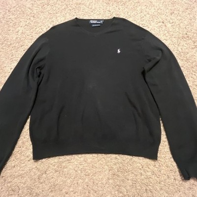 Vintage 90 s Polo Ralph Lauren Men's 100% Pima Cotton Black V-Neck Sweater