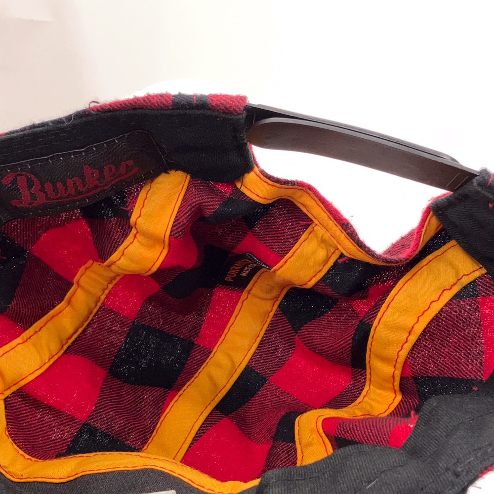 Red black checkered pattern five panel cap Bunker… - image 6