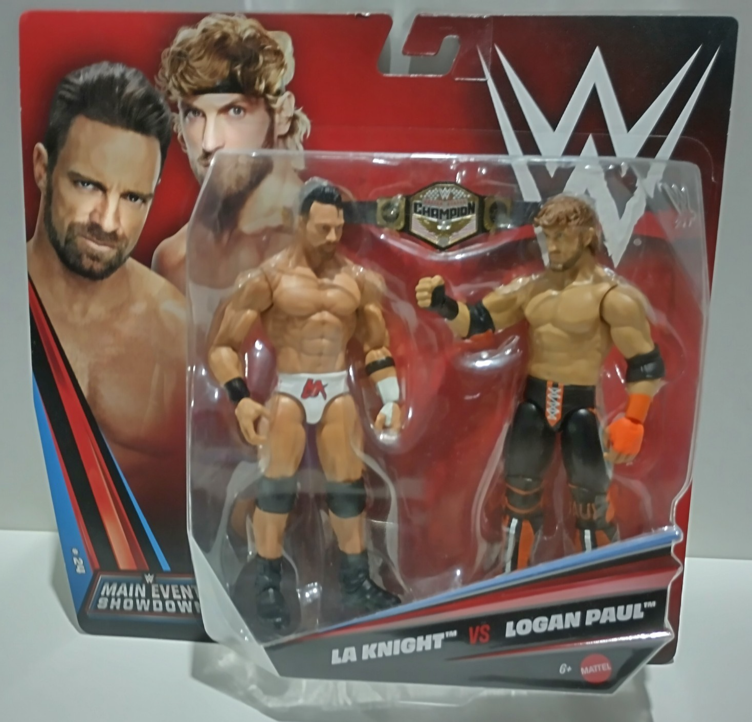 WWE Mattel Main Event Showdown Series 24 LA Knight vs. Logan Paul - Card Wear
