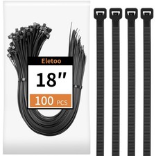100PCS 18 inch Black Zip Ties Heavy Duty, 75LBS Tensile Strength, Self-Lockin...
