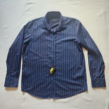 Boss by Hugo Boss LEX Men's XL Blue Black Stripe Button Up Dress Shirt NWT 155