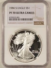 1986-S $1 1 OZ .999 PROOF AMERICAN SILVER EAGLE NGC PF-70 ULTRA CAMEO FIRST YEAR