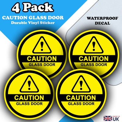 4er-Pack - Vorsicht Glastüraufkleber - 85 mm - Sicherheit Wasserdicht Vinyl Aufkleber