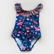 18 Month Baby Girl Swimsuit Ruffle Blue Rainbow Fish Dolphin Swim