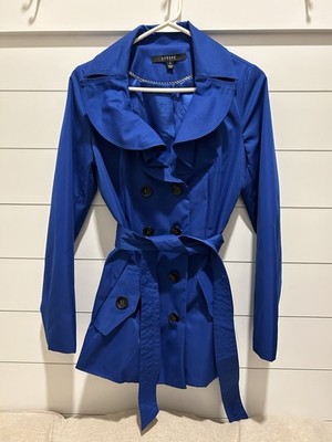 Sandro Studio Women's Cobalt Blue Spring Jacket Sz S Lined Ruffle Lapel Heritage