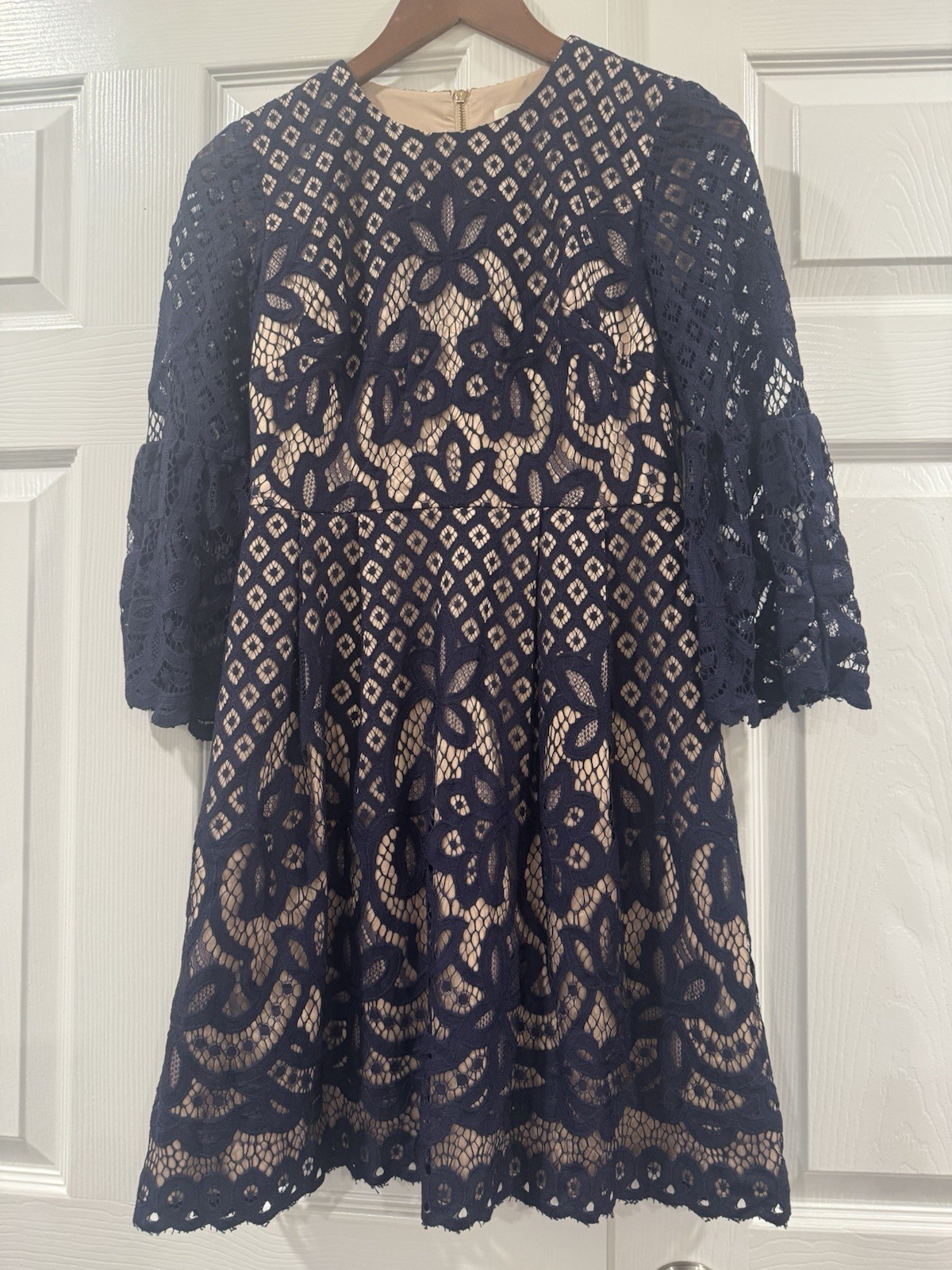 Eliza J Navy Lace Bell Sleeve Fit & Flare Mini Dress Size 0 Petite