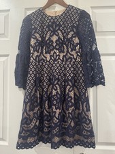 Eliza J Navy Lace Bell Sleeve Fit & Flare Mini Dress Size 0 Petite