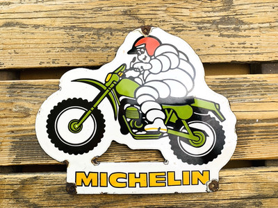 VINTAGE MICHELIN MAN TIRES 12x10'' GASOLINE STATION MOTOR OIL PORCELAIN GAS  SIGN