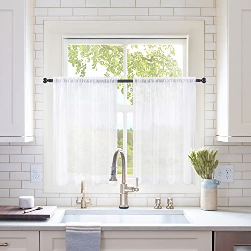 2 Panels Kitchen Tiers Half Window Sheer 29"W x 40"L (Pack of 2) White - Picture 1 of 7