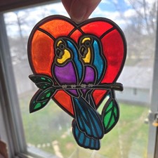 Stained Glass Style Sun Catcher Parrot Lovebirds Tropical Rainforest