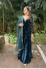 Indian Designer Heavy Velvet Fancy Gown With Soft Net Dupatta For Women  Girls