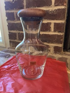 Luminarc France Clear Glass Decanter with Dolphin Teakwood Top Vintage