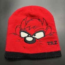 Looney Tunes Taz Beanie Hat Red & Black Embroidered TAZ Skull Cap USA Made