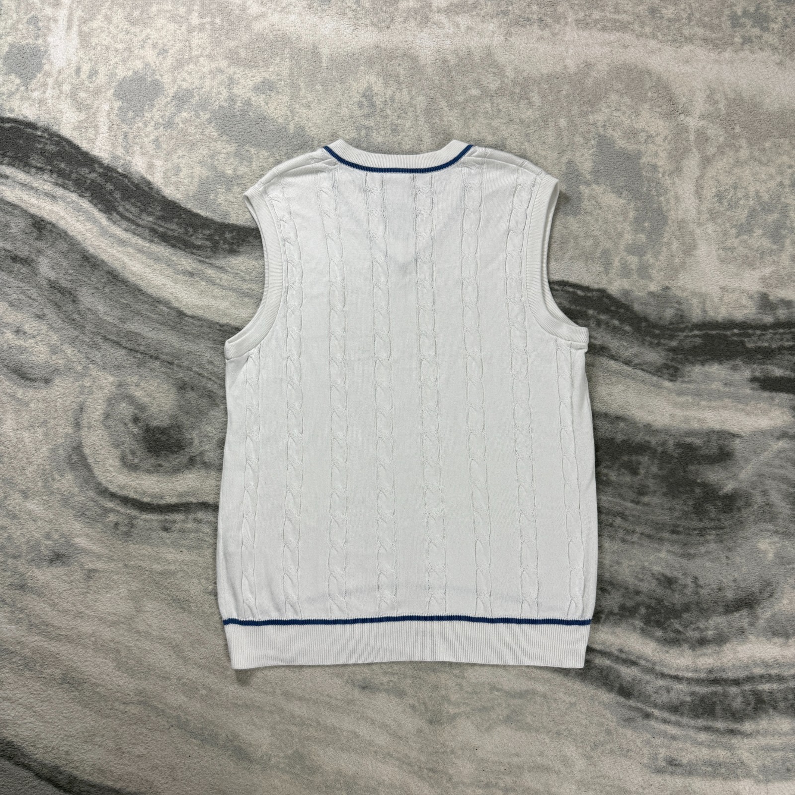 Lacoste Roland Garros Pullover White Sz 4 / Lrg V-Neck Cable Knit Sweater Vest image 8