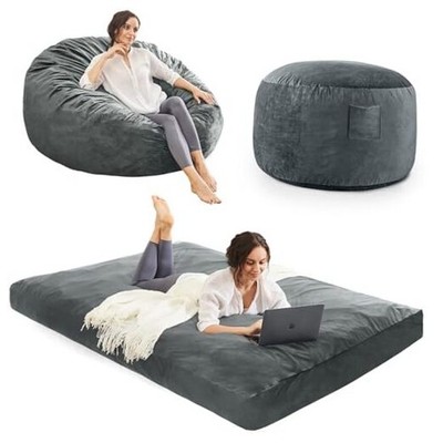 Bean Bag Chairs for Adults - Giant Bean Bag Chair Convertible Full Charcoal