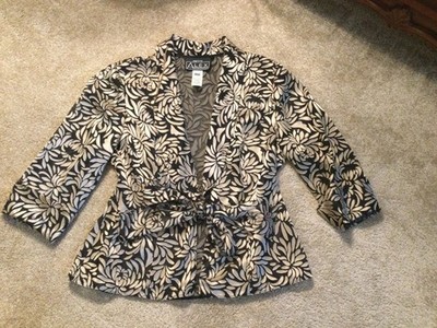 Alex Evenings Beige Black Top Large Petite Cruise Wear
