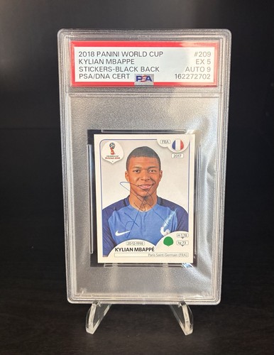Panini 2018 World Cup #209 Kylian Mbappe Sticker pop 1 (1 higher) PSA 5  auto 9 