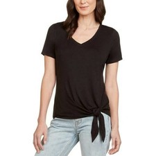 Matty M Women’s V-Neck Side Tie Short Sleeve T-Shirt Black Size S NWT