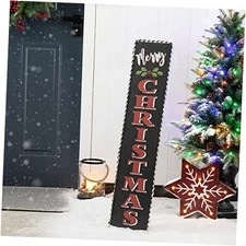 Glitzhome 35"H Rustic Wooden Sign Black Merry Christmas Vertical Porch 36"H