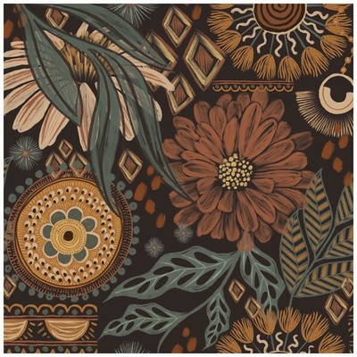 Wallpaper Peel and Stick Floral Boho Brown/PeachPuff/Green Retro Wall Decor B...