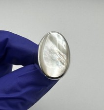 925 Sterling Silver Mother of Pearl Oval Ring 6.2g Size 6.5 C166