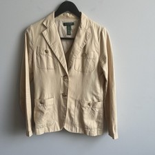 Ralph Lauren Womens Blazer Jacket 6P 2 Button Cotton/ Linen Tan