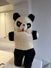1950S vintage Stuffed Panda Bear Black And Cream 26 "