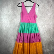 Mira Maxi Dress Womens Small Multicolor Colorblock Faux Wrap Sleeveless V-Neck