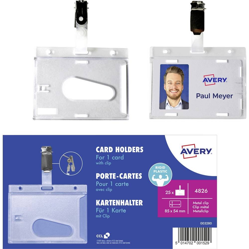Pochette pour carte d'identité Avery 4826 protège-carte contre l'usure lot de 25
