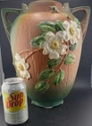 Antique Roseville White Rose Vase 991-12” Double Hand Pot In Excellent Mint Conf