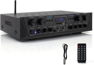 Pyle PTA44BT 4-CH Bluetooth Amplifier Stereo Receiver w/ FM Radio Black USB 500W