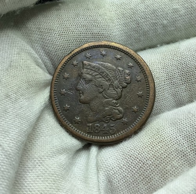 #ad 1845 Braided Hair Large Cent Penny VF Details N341 $29.99