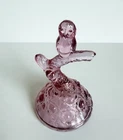 Vintage Fenton Pink Art Glass Owl in Tree with Cabbage Rose Base Ring Holder
