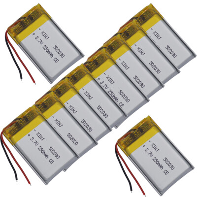 10x 3.7V 250mAh Li-ion Rechargeable Batteries for Bluetooth/GPS/Dash Cams 502030