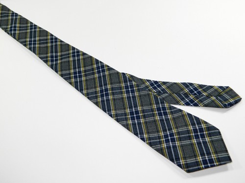 BOY'S YOUTH VINTAGE LINEN BLEND Tie Necktie PLAID TARTAN GRAY BLUE YELLOW - Picture 3 of 3